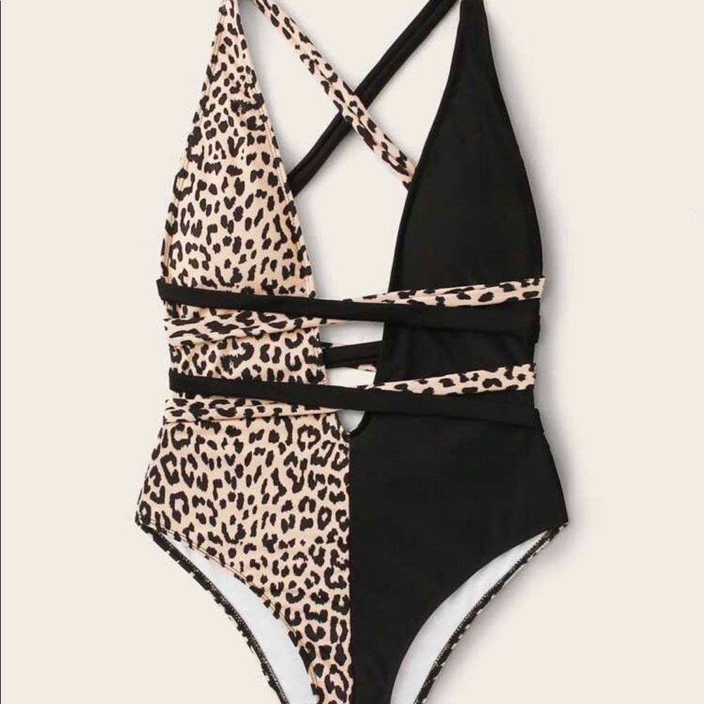 Leopard contrast lace up one piece